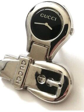 GUCCI Vintage 6700L Lapel Pin Brooch Silvertone Stamped 1990s RARE